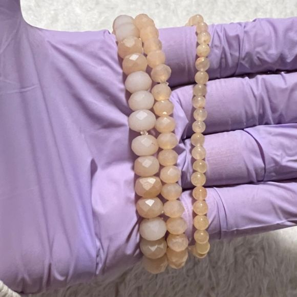 Lot of 3 Peach Faceted Graduated Beads Elastic Bracelet - Picture 3 of 7